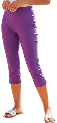 Roman Cropped Trousers for Women UK Ladies Capri Leggings Summer Pants Short Crop Stretch 3/4 Length Three Quarter Pedal Pusher Clothes Elasticated Bengaline Cut Off - Mauve - Size 20