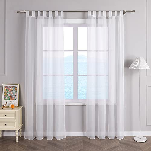 ESLIR Gardinen mit Schlaufen Vorhänge Fensterschal Transparent Schlaufenschal Voile Weiß BxH 140x245cm 1 Stück