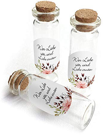 Schokoladenseite 40 Stück 12 ml Mini Glasflaschen Herbst Pastell 19090530 geeignet für Hochzeit Gastgeschenk Taufe Kommunion Geburtstag Feste Geschenke Präsente Blumensamen