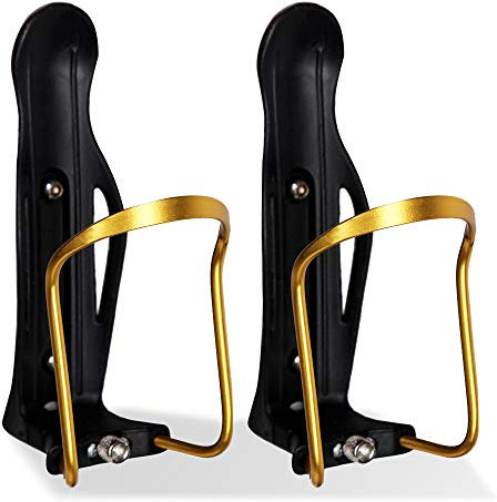 Icecode Bicycle Water Bottle Cage, 2 PCS Bike Water Bottle Frame Holder Adjustable Size Aluminum Shelf (Gold)