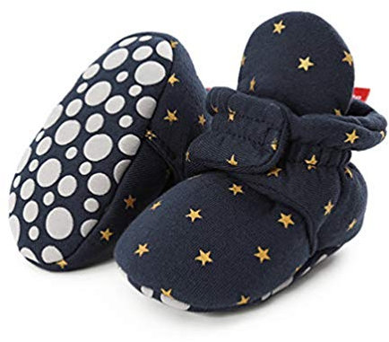 Stivali Invernali per Neonato Unisex Fondo Morbido Antiscivolo Stivali da Neve Bambino Cotone Piatto Pelliccia Calzino Bootie Regolabile (6-12 Mesi, D_ Stelle Blu)