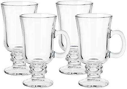 WHOLE HOUSEWARES | Glass Irish Coffee Mug | Set of 4 | 8oz Coffee Mugs for Drinking | Durable Glassware Mugs (4)