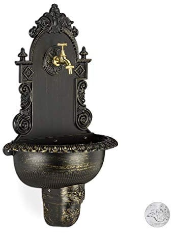 Relaxdays Fontaine Mural X L Style Antique, Robinet, Evier Jardin, Fonte Aluminium, HlP 75 x 44,5cm x 22 cm, Noir