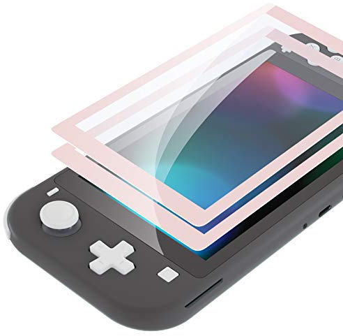 eXtremeRate Verre Trempé pour Nintendo Switch Lite, Protection d'écran pour Switch Lite Anti Rayures et Empreintes Digitales HD Transparent sans Bulles Incassable avec Bordure Rose