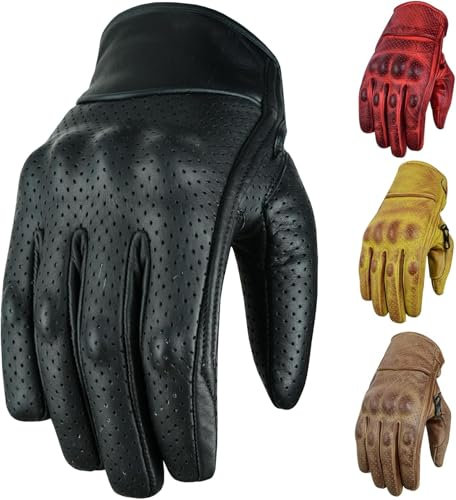 BOSmoto Motorradhandschuhe, Leder Motorradhandschuhe - Chopper Vintage Handschuhe (L)