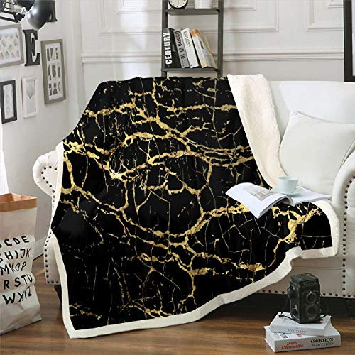 Marmor gedruckt Decke 150x200cm Schick Schwarz Golden Marmor Muster Kuscheldecke Für Kinder Frauen Teenager Luxus Abstrakte Kunst Wohndecke Modern Dekor