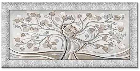 Lupia - Quadro moderno PRINCE su tela e cornice PRINCE ALBERO ABBRACCIO MIX SILVER, Eleganza artigianale, Glitter argento/oro, 63x133 cm, Adatto a soggiorno e camera da letto, Cornice legno