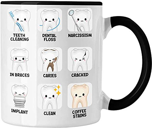 Trendation - Zahnmedizinische Fachangestellte Tasse Geschenk Lustig Zahnarzt Damen Geschenkidee Zahnarzthelferin LOVE Zahnarzt Zahnärztin (Schwarz)