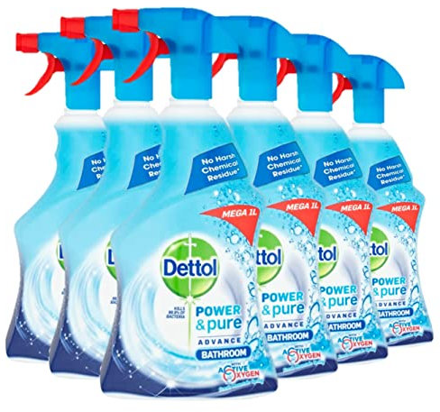 Dettol Power and Pure Bathroom Cleaner Spray 1 Litre, Pack of 6