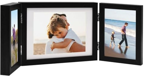 vidaXL Dreifach Bilderrahmen Collage Klappbares Design Fotorahmen Posterrahmen Objektrahmen Bilder Foto Poster Rahmen Schwarz 22x15cm+2X(10x15cm)