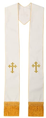 BLESSUME Klerus Messe stola Kreuz bestickte Hochzeits stole (Weiß/Gold 2)