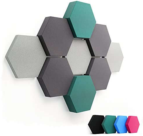 FENNEXT® Schallabsorber Wand Paneele [9 Stk.] für spürbar reduzierte Geräusche I Modernes Akustikbild aus Hexagon Akustikplatten I Unbedenkliche Akustikpaneele hergestellt in der EU I 3D Panels