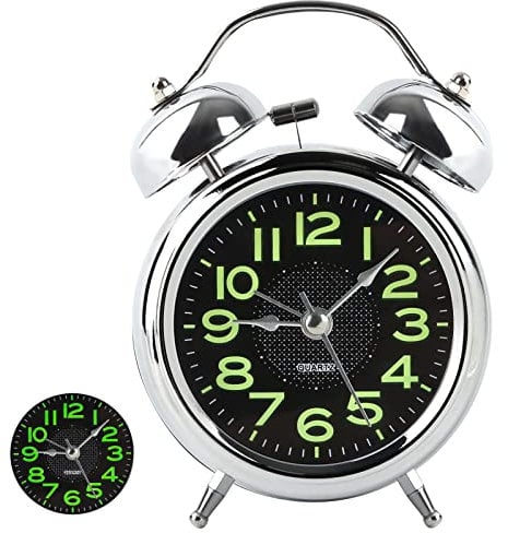 Shoze Twin Bell Retro Alarm Clock With Silent Non-Ticking Nightlight Desk Clock for Bedroom & Living Room (4, Battery Operated)