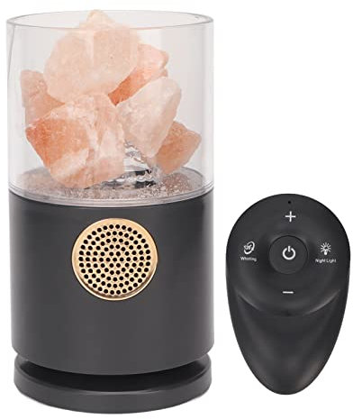 Salzlampe, DC 5V setzt natürliche Negative Ionen frei reinigt die Luft -Lautsprecher Fernbedienung Galaxy Projektor Eingebauter Akku Schlaf entspannen Salzsteinlampe (Schwarz)