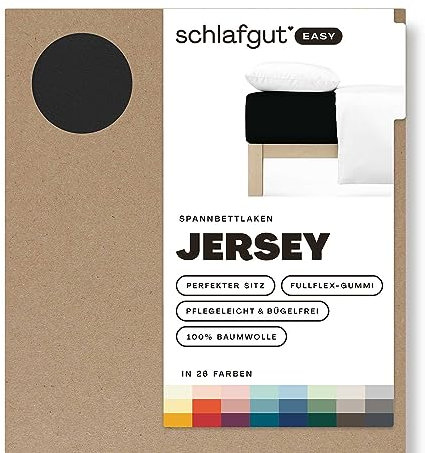 Schlafgut Easy Jersey Spannbettlaken 180x200 bis 200x200 Off-Black, Spannbetttuch aus 100% Baumwolle