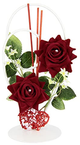 Kunstblumen Rosen mit Herz auf Metall-Ständer romantische Deko Hochzeit Aufsteller Tischdeko Wohndekoration Blumendeko Deko-Objekt Dekoration Skulptur Ornament Hochzeitsdeko Kunstblumen Wohnaccessoire