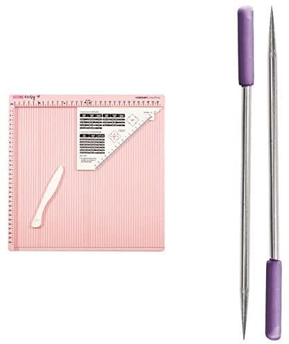 Vaessen Creative Scoring Board cm with Bone Folder and Guide, Pink, 30,5 x 30,5 cm & Crafter's Companion Pokey Tools for Paper and Card Crafting Projects-Set of 2, White, One Size
