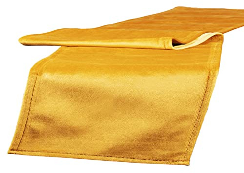 beties Samt&Sonders Tischläufer ca. 40x220 cm dekorativer Jeansnaht, aus deutschem Unternehmen in hochwertiger Qualität, Farbe: Curry-senf