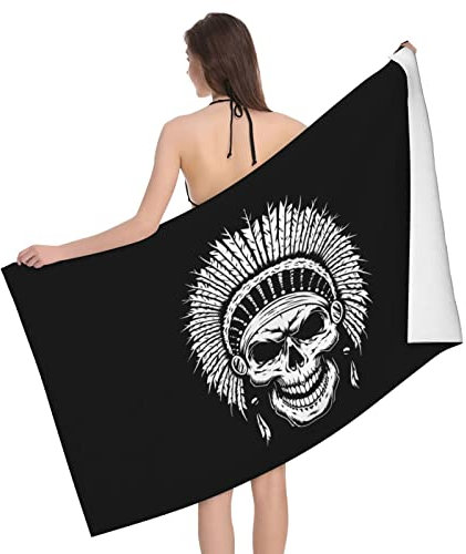 Serviette De Plage Crâne Amérindien Gant De Toilette Microfibre Serviettes De Toilette Sécher Vite Draps De Bain pour Hotel Spa Hommes,80X130Cm