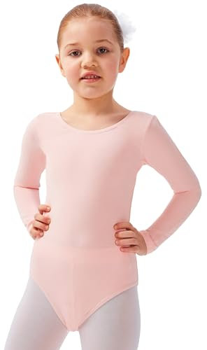 tanzmuster ® Ballettanzug Mädchen Langarm - Lilly - aus Baumwolle, Ballettbody Kinder Ballett Trikot in ballett-rosa, Größe 116/122