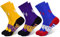 ELUTONG 3 paia di calzini sportivi da basket per bambini, in cotone, a metà polpaccio, per palestra, 5-15 anni, morbidi, casual, alla moda, traspiranti, per attività all'aperto, giallo, viola, blu