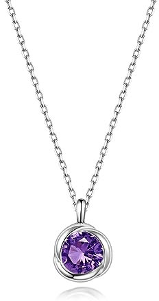 immobird Halskette Damen 925 Sterling Silber Februar Geburtsstein Kette Natürliche Amethyst-Rosenform Frauen Kettenlänge 40+5cm