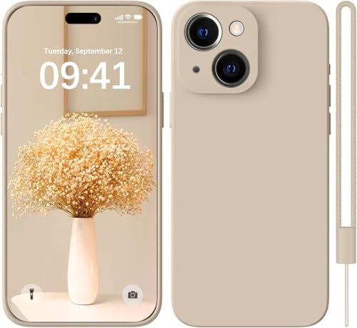 KPPIT Silicone Case for iPhone 15 6.1-Inch,Shockproof Cover with Microfiber Lining,Silky-Soft Touch Full-Body Protective Phone Case (Khaki)