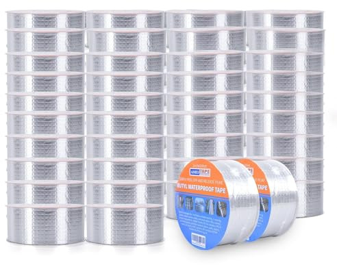 ADHES Waterproof Tape Butyl Tape 50mm x 5m Silver 40rolls Aluminum Foil | Sealan Tape Outdoor Use,for RV Repair, Window, Silicone, Glass & EDPM Rubber Roof Patching