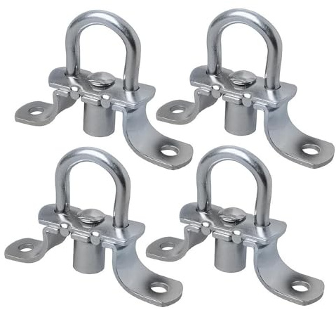 4 STK Planenöse Anhänger aus Metall verzinkt drehbar mit Feder D 27 mm | Runder Planenhaken mit 67 x 15 mm Grundplatte, 2 Löchern Durchmesser 5 mm und Drehverschluss zur sicheren Montage
