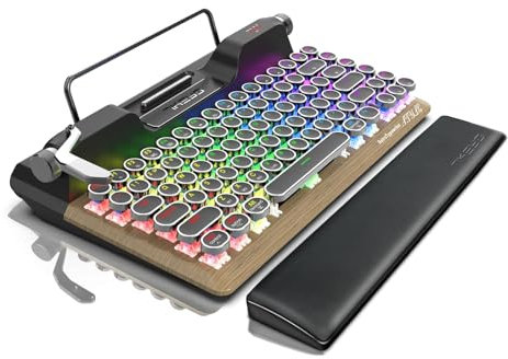 7KEYS Retro Typewriter Mechanical Gaming Keyboard, Vintage Style Computer Keyboard with Round Keycaps, Wireless Bluetooth5.0 and Wired/2.4G, True RGB Backlight, Compatible with PC/Laptop/Tablet/Phone