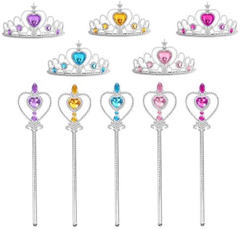 JZK 5X Ensemble diadème et Baguette de Princesse pour Filles, Accessoires de déguisement de Princesse pour soirée Pyjama, Couronne de Reine, Bijoux de Princesse pour Enfants, Jouets