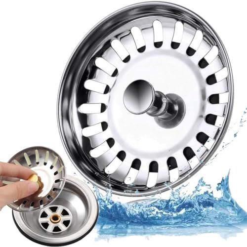 Uni-Fine Lot de 2 bouchons universels pour évier de cuisine, diamètre 84 mm, filtre pour évier, cuisine, lavabo, salle de bain, bouchon universel en acier inoxydable, lot de 2