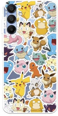 Schutzhülle kompatibel mit Samsung Galaxy A15 5G, offizielle Pokémon-Pokémon-Muster, zum Schutz Ihres Handys. Transparente Silikonhülle, flexibel, mit offizieller Pokémon-Lizenz