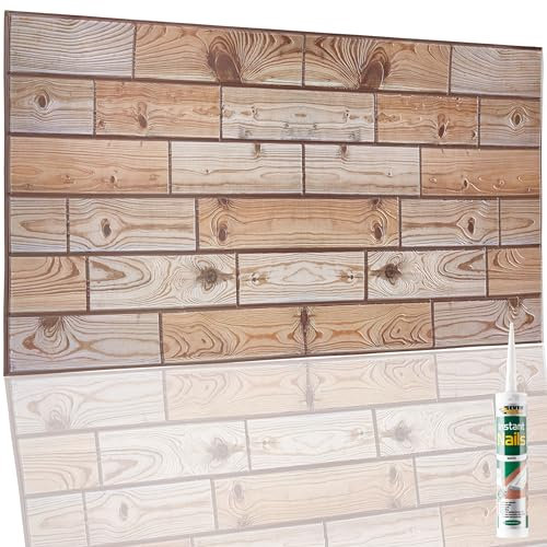 NOVECRAFTO Faux Wood Effect Wall Panels - 20 Sheets Covering 9.22 sqm | 99.2 sqft Moisture Resistant PVC Plastic Cladding - 96 cm x 48cm | 37.79 x 18.89 in – Decorative Natural Oak Wood Pattern
