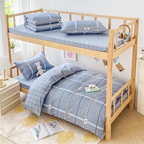DSAoTeng Single Bedding 3 Piece Sets, Single Duvet Cover Set with Zip Fastening Soft Microfiber Bed Sheets with Pillow Case for School Dormitories (Plaid 11,150x200cm)