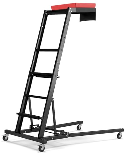 COSTWAY Werkstatthocker mit Leiter 114,5-168 cm Höhenverstellbar, 4 Stufenleiter mit Werkzeugplattform & Rollen, Werkstatt Montagerollbrett Montagerollleiter, Topside Creepers für LKW & SUV