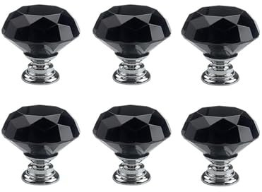 Crystal Drawer Knobs from Hotooldo -40mm Glass Drawer Knobs Crystal Door Handles Diamond Shaped Pulls with Screw for Home Kitchen Office Chest Cabinet Drawer,6Pcs Black-Silver Base