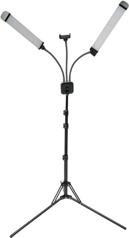 40W LED Kosmetik Lampe mit Handyhalter und Stativ, 360°Drehbarer USB-Anschluss Dimmbares Videolicht Farbtemperatur 3000K ~ 6000K Nagelstudioleuchte Tageslichtlampe