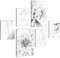 Novart Wandbilder Blumen Vintage - KOMPLETT AUFHÄNGFERTIG - Grau Wohnzimmer Schlafzimmer Flur - 6 Moderne Mood-Bilder - N033567b