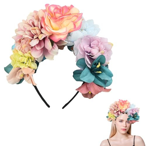 SSyang Blumen Haarreif, Haarreifen Mädchen, Blumenkranz Haare, Blumenkranz, Haarreif mit Blumen und Blüten, Blumen Haarreifen Damen, Haarkranz Blumenstirnband, für Hochzeit Karneval (Pink, L)
