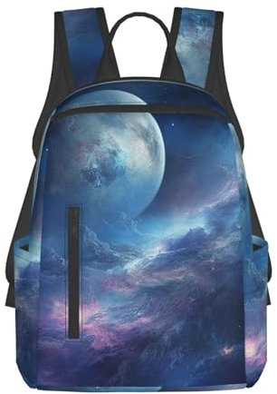 LZQPOEAS Sac à dos de voyage pour ordinateur portable, sac à dos tendance pour femme et homme, sac d'ordinateur nébuleuse et lune, sac à dos léger de randonnée, noir, One Size
