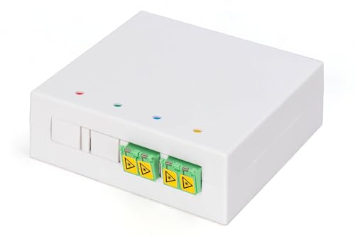 DIGITUS Caja FTTH - 2X LC/APC Dúplex con obturador - Fibra óptica monomodo - Caja de empalme de fibra óptica integrada - Clase de protección IP45 - Montaje en pared o en carril DIN - Blanco