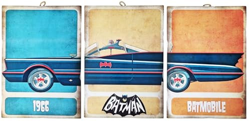 KUSTOM ART Tris Wandbilder Serie Comics Batman Vintage Batmobile 1966 Druck auf Holz 25 x 18 cm