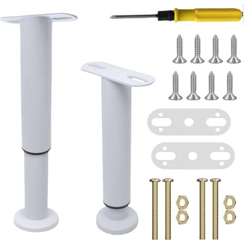 CNKHDZ 2 Pack Pieds de Lit Ajustables 18-32cm,Blanc Pieds de Meuble Rétractables,Pieds de Table,Pieds T-Forme en Métal,Support pour Sommier,Pieds Réglables en Hauteur pour Sofa,Lit,Armoire,Cabinet