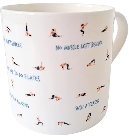 Bone China Mugs – Yoga & Pilates Designs with Cute Poses & Quotes – Perfect for Women, Mother's Day, and Wellness Lovers (Pilates)