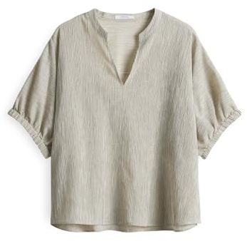 OPUS Damen Kurzarmbluse | Streifenbluse FARULA Loose mit bewegter Crash Struktur Natural Glaze, 34