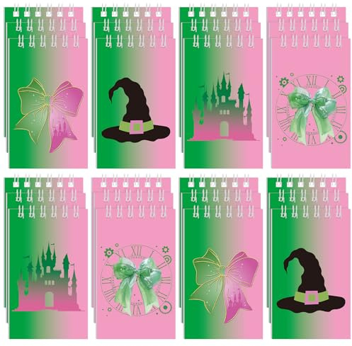 Eaasty Mini-Notizbücher mit Hexenmotiv, für Jungen, Mädchen, Klassenzimmer, Geburtstag, Büro, Party, Geschenke, Anime-Thema, Grün, Rosa, 24 Stück