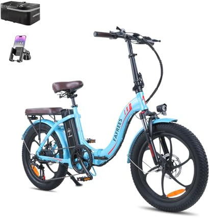 Fafrees F20 PRO E-Bike Klapprad Elektrofahrrad 20 Zoll Fatbike, 250W Motor 36V 18AH Akku, 20 * 3,0 Zoll Mountainbike Elektrofahrrad 40 Nm (Hecktasche + Handyhalterung, Seeblau)