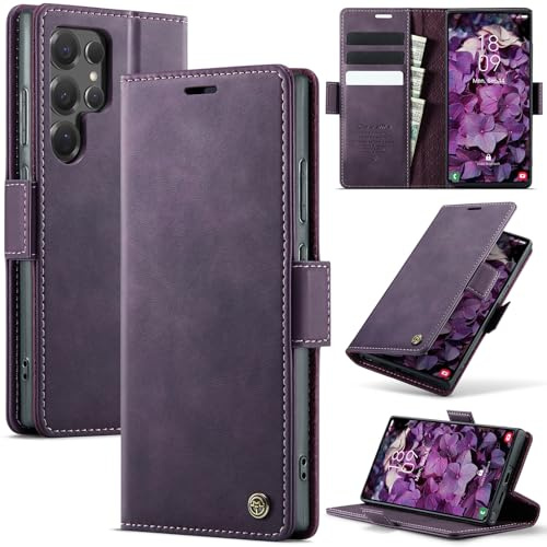 Cracedily Handyhülle für Samsung Galaxy S24 Ultra Hülle Premium PU Leder Klappbar Stoßfeste Tasche Flip Case [RFID Blocker] Magnet Kartenfach Standfunktion Klapphülle Schutzhülle für S24 Ultra, Lila
