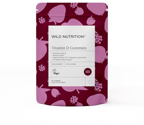 Wild Nutrition Food-Grown Children's Vitamin D Gummies | High Strength Immune Support for Kids | Bone, Muscle & Teeth Health | Made with 13 Whole Fruits | Berry Flavour | 60 Gummies | Vegan